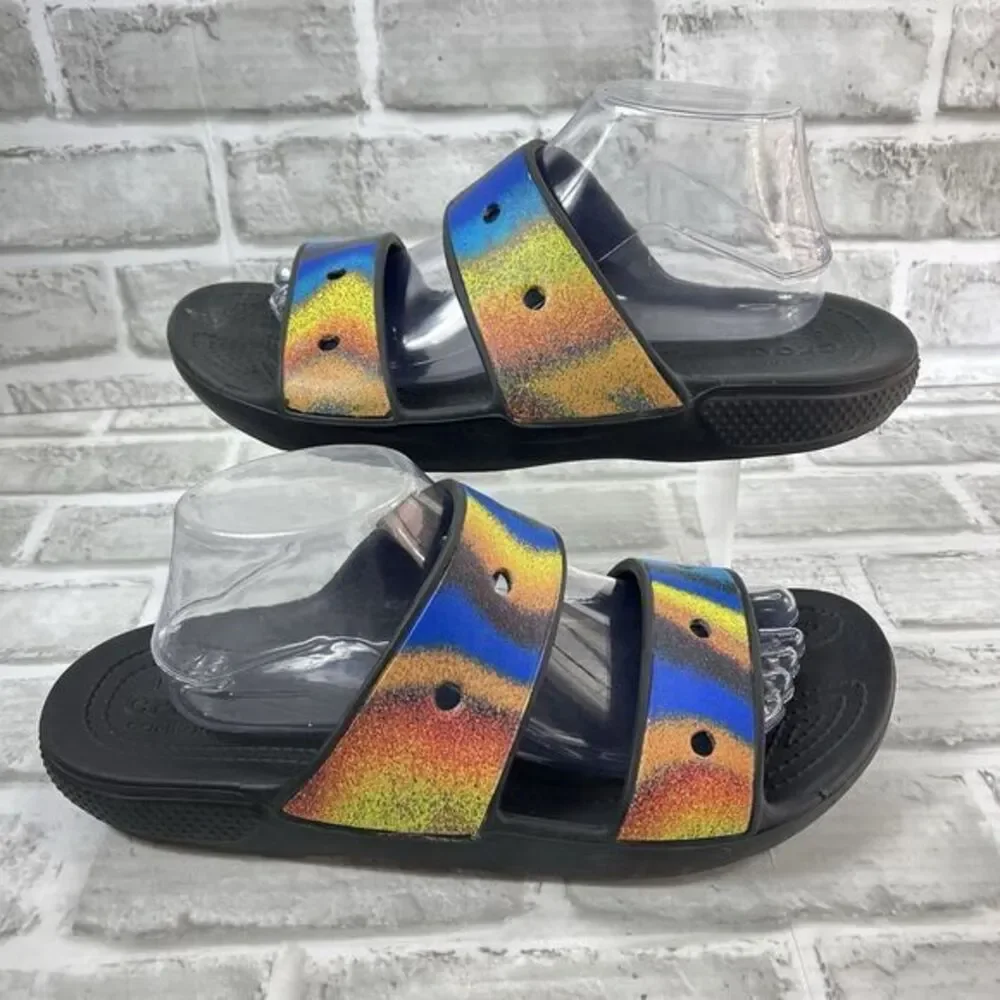 Crocs Unisex Classic Rainbow Pride Two Strap Slide Sandals Men 9 /Women 11